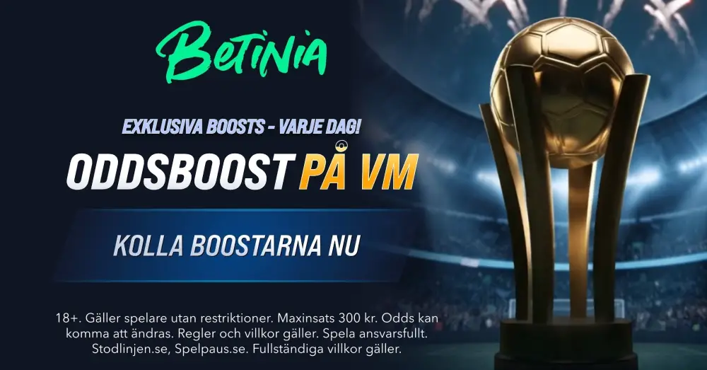 Betinia fotbolls-VM 2026 odds boostar