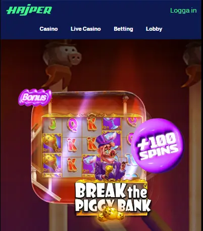 Hajper Free Spins utan omsättningskrav i Break the Piggy Bank