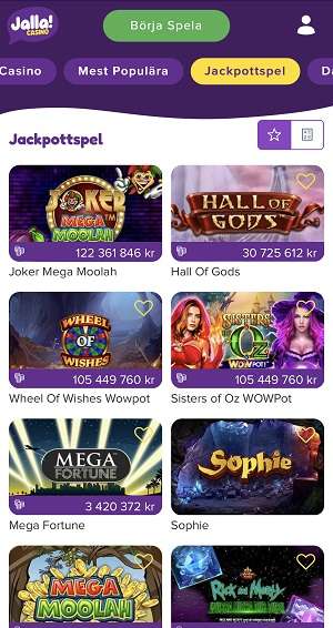 Jalla Casino Jackpott i mobilen
