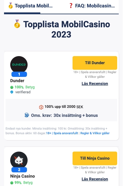 lista med mobilcasinon