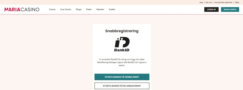 Maria Casino med BankID