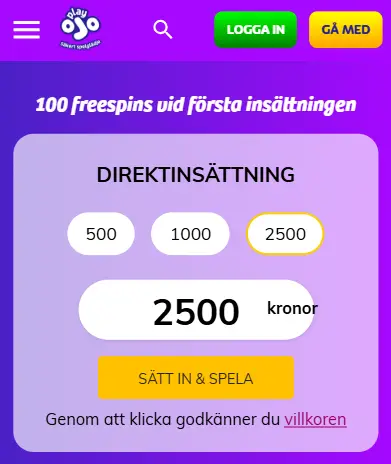 PlayOjo Välkomstbonus utan omsättning