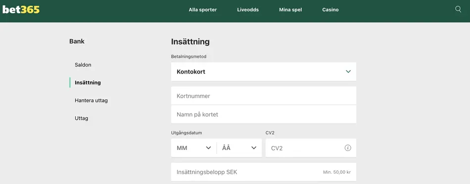 bet365 casino med kreditkort