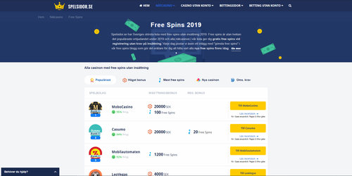 Casinoer med free spins