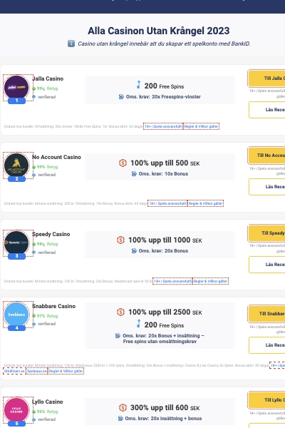lista med casino utan krångel