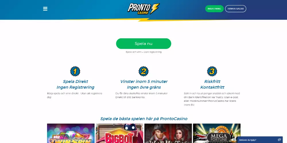 pronto casino utan konto