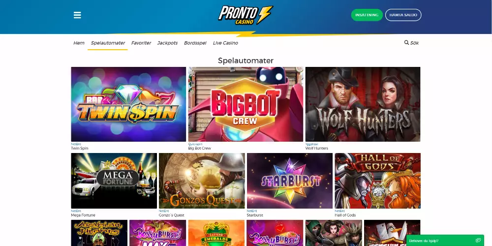 pronto casino spelautomater