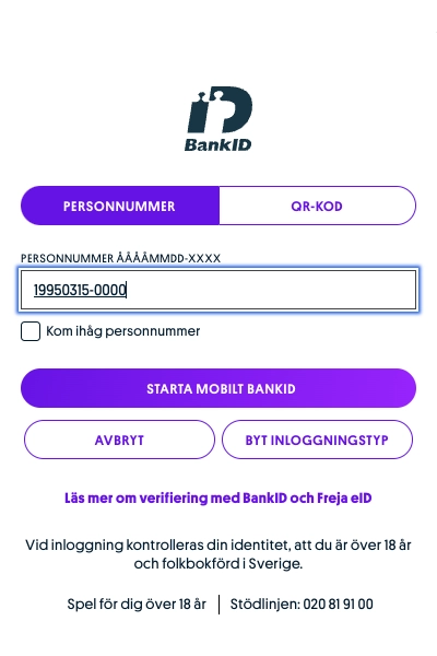 skapa konto och verifiera med bankid
