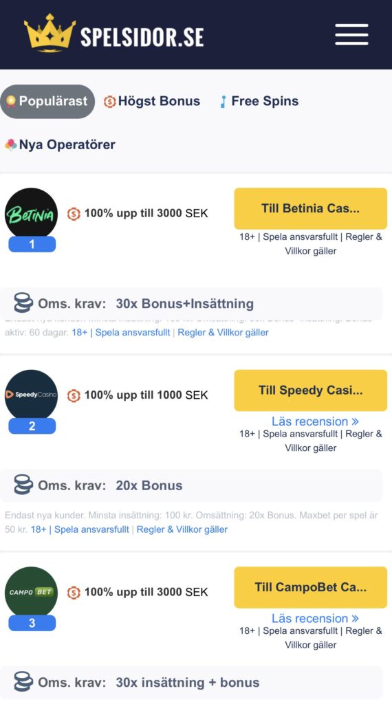 spelsidor bonusar