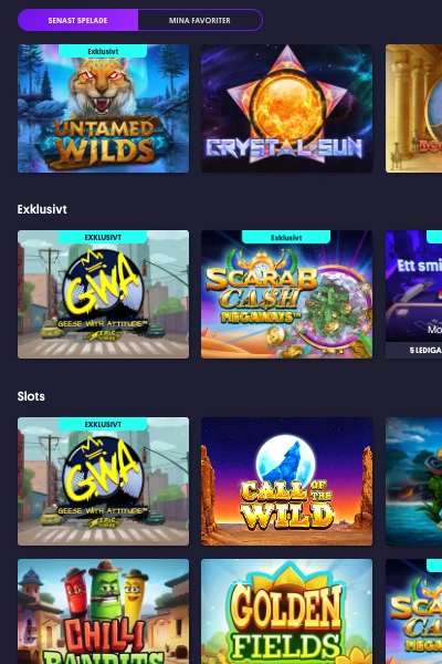 bild med utbud av casinospel